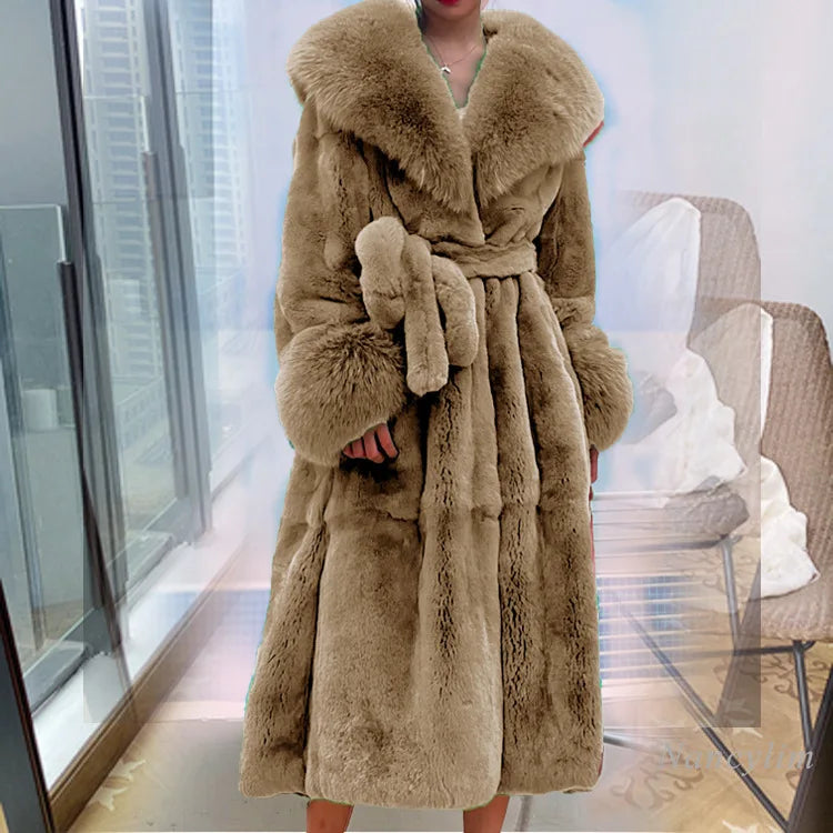 Luxury High Quality Autumn Winter Big Fur Collar Fashion Fur Coat Women's Mid-Length Thickened European and American Loose Temperament Coat Female Ladies Luxury Fashion Clothing Products