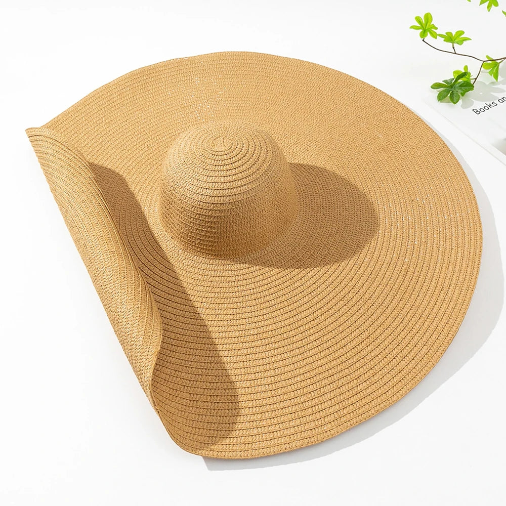 Summer Large Wide Brim Foldable Sun Hats for Women Oversized Sun Shade Hat Travel Straw Hat Lady UV Protection Beach Hat