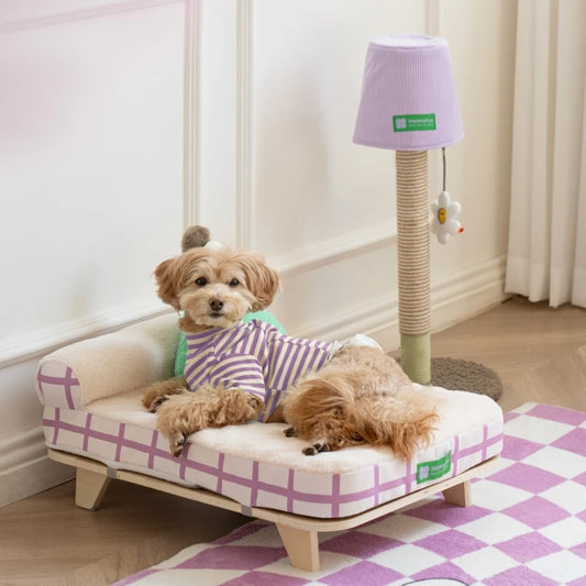 Elevated Pet Bed Nordic Pet Stool Bed with Cozy Pad & Pillow Pet Sofa Bed with Sturdy Wood Legs for Small Dog Kitten