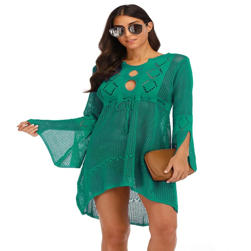 NEW Arrivals 7 Colors Sexy Cover Up Bikini Women Swimsuit Cover-Up Beach Bathing Suit Beach Wear Knitting Swimwear Mesh Beach Dress Tunic Mini Dress