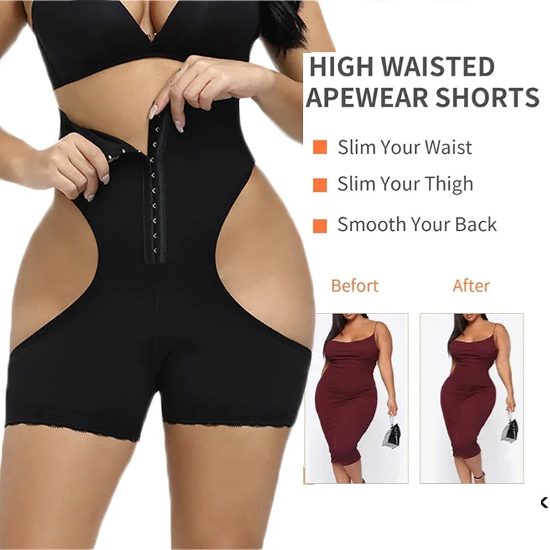 S-6XL Plus Size Women's Butt Lift Shaper Beige/Black Color Panties Hollow Out Tummy Control Hook Underwear Booty Enhancer Push Up Shapewear Ladies Underwear Apparel Accessories