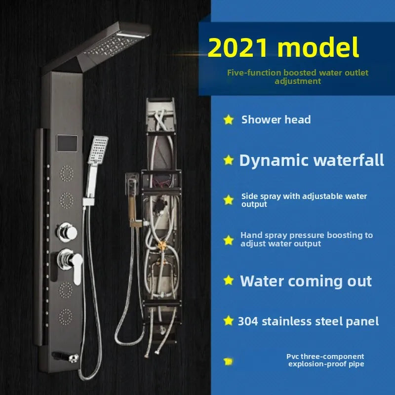 Luxury Stainless Steel Home Improvement LED Lights Shower Faucets Luxury Bathroom Faucet Set Bather Thermostat Shower Screen Shower Electronic System Kit Home Bathroom Supplies