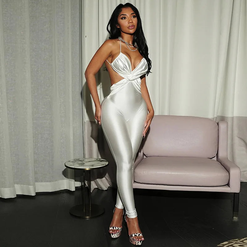 NEW Black/Pink Color  Backless Sleeveless Jumpsuits for Women Chest Wrapping V Neck Cross Panelled Bodycon Work Out Fitness Outfits Summer Female Fashion Clothing Supplies