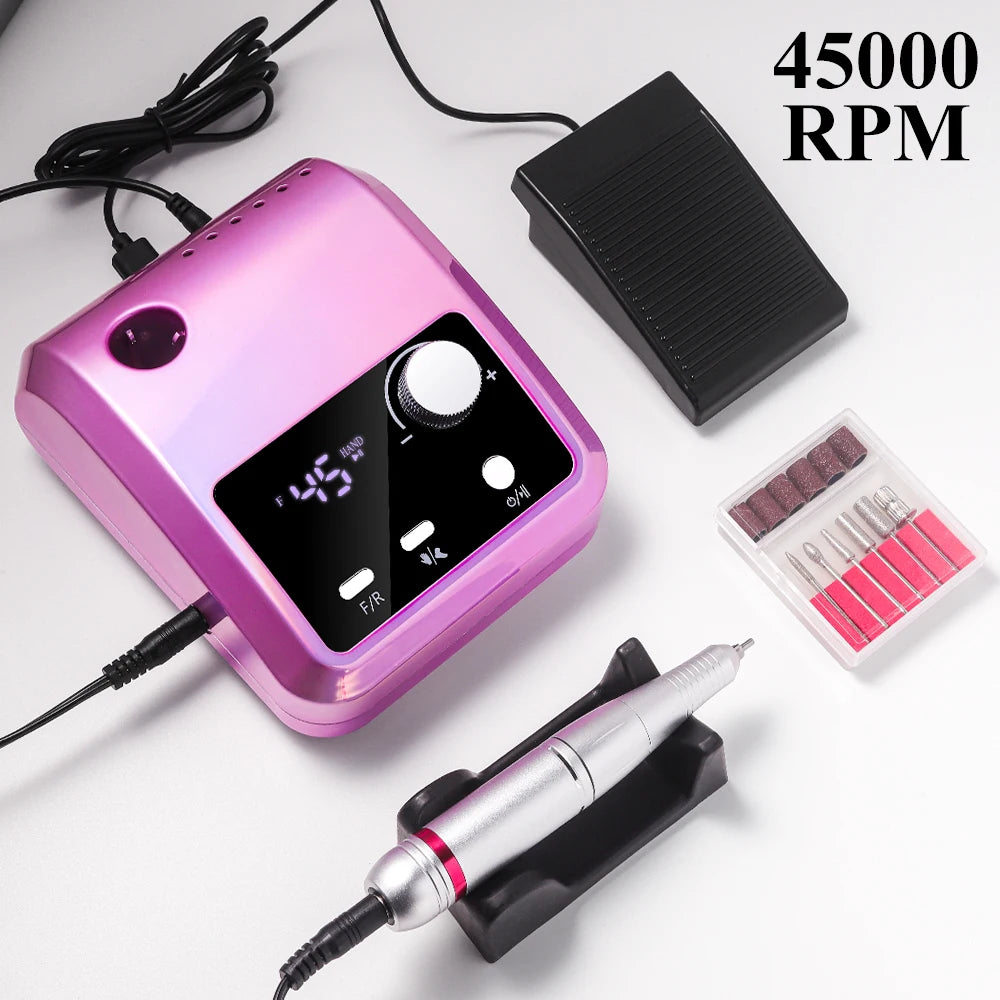 NEW Arrivals High Quality Electric Nail Drill Machine 45000 RPM Electric File HD Display Metal Manicure Pen Professional Nail Lathe Sander Manicure Pedicure Devices Nail Care Tools Set Cosmetics Supplies