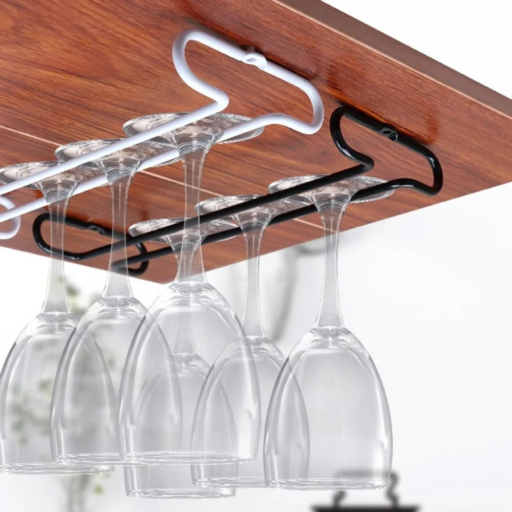 2 PCS Set Black/White Color Mug Holder Under Cabinet Wine Glass Holder Hanging Rack for Bartender Cup Dispenser Stemware Organizer Bar Tools Cup Holder Home Glassware Accessories