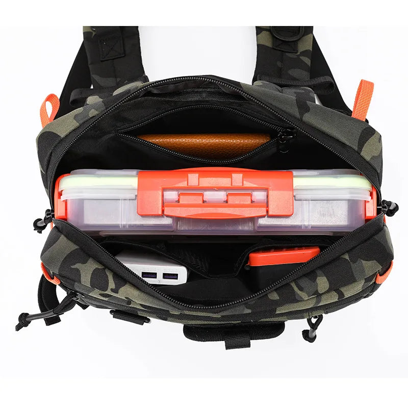 NEW Arrivals Multi-Purposes  Fishing Tactical Chest Bag Camping Hiking Backpack Front Chest and Back Vest Bags Lure Fishing Tackle Bag Fanny Pack Men Climbing Bag