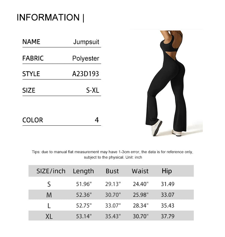 5 Colors S-XL Size Women's Fitness Flared Bodysuit Sexy Backless Fitness Tight Waistband Hipless Yoga Bodysuit V Back Waistband Hip Lift Female Apparel Sports Clothing Supplies
