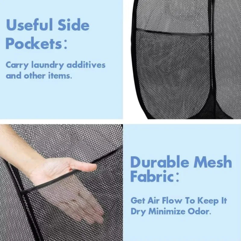 2-6 PCS Set Folding Dirty Laundry Sorting Basket Washing Frame Bathroom Cloth Mesh Storage Bag Frame Bucket Laundry Organizers Storage Pouch Laundry Accessory Sets