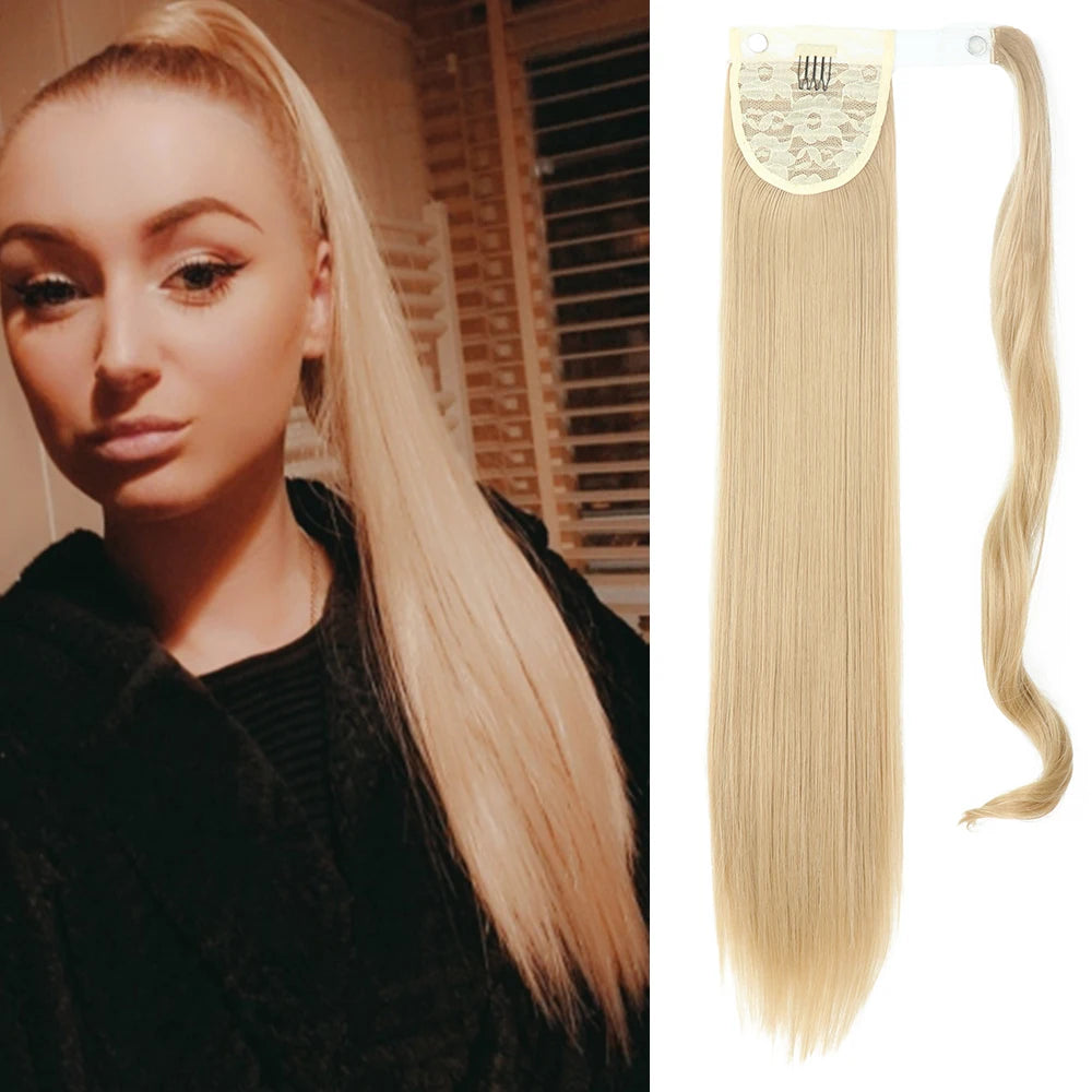 NEW  Synthetic Long Straight Wrap Around Clip In Ponytail Hair Extension Can Be Permed Heat Resistant Pony Tail Fake Hair