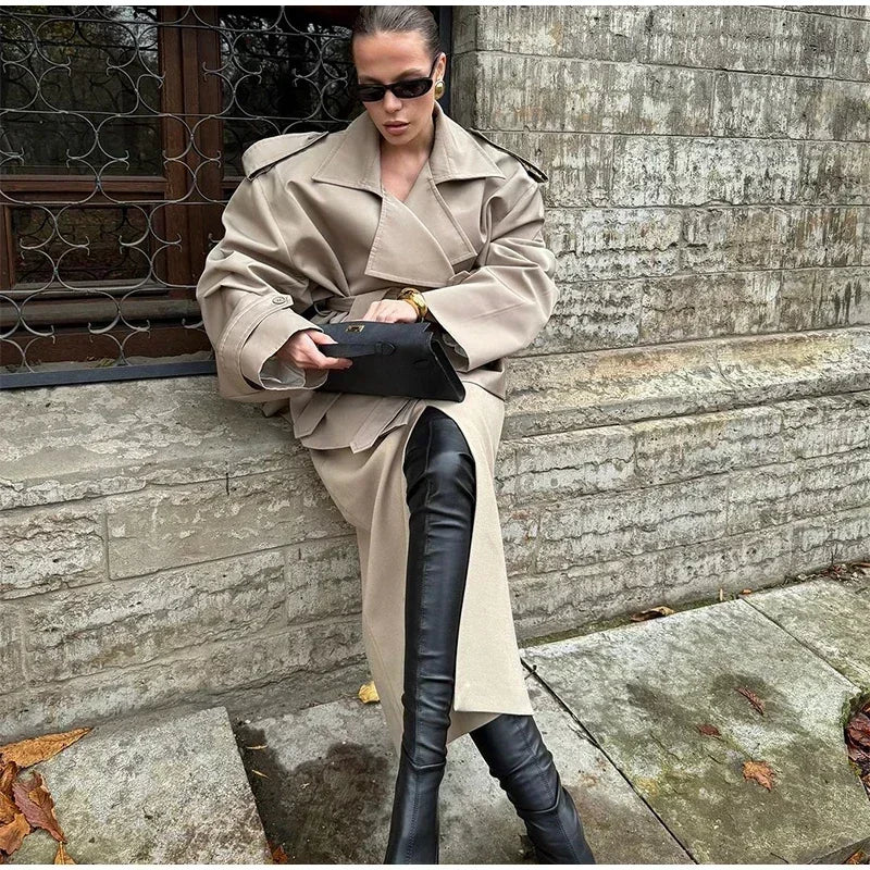 2 Colors UK Size Solid Lace Up Trench Coat Women Fashion Full Sleeve Waist Cinching Short Windbreak New Autumn Office Commute Outwear