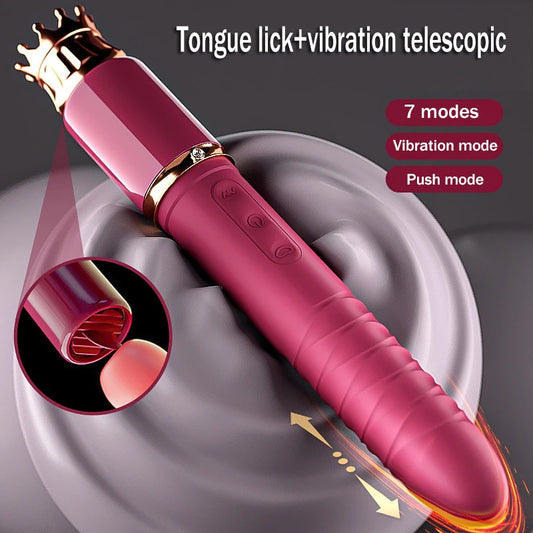 Telescopic push and Lick the tongue Massage Vibrator Silicone Dildo Massage , Female Masturbation 7 mode Adult Toys For Couple