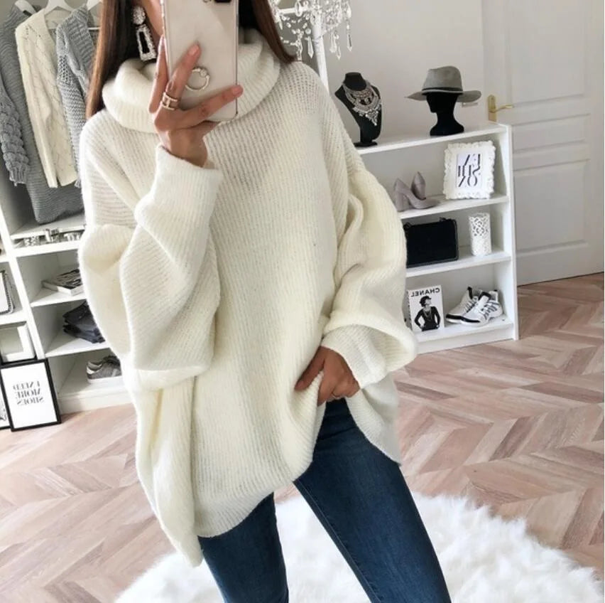 NEW Arrivals UK Size 4 Colors Autumn And Winter Turtleneck Sweater Oversized Women Warm Knitted Pullovers Female Casual Loose Long Sleeve Tops Jumper