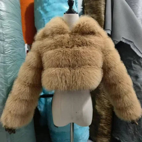 NEW Arrivals S-3XL 5 Colors Women Faux Fur Coats Fox Short Coat Turn Down Collar Zipper Full Sleeve Thick Warm Open Stitch Elegant Splice Autumn Winter Snow Outerwear Ladies Girls Luxury Fashion Clothing Supplies