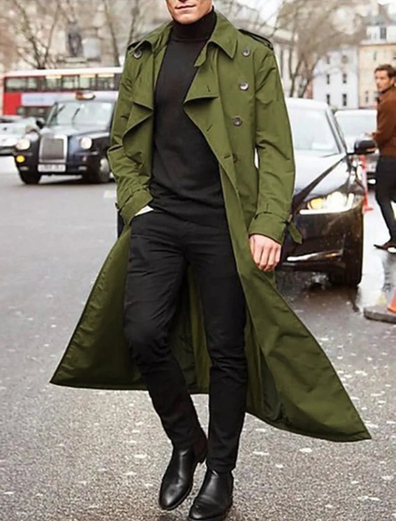 S-2XL Men's Trench Mid To Long Windbreaker for Autumn and Winter European and American Men's Long Outdoor Casual Windproof Trench