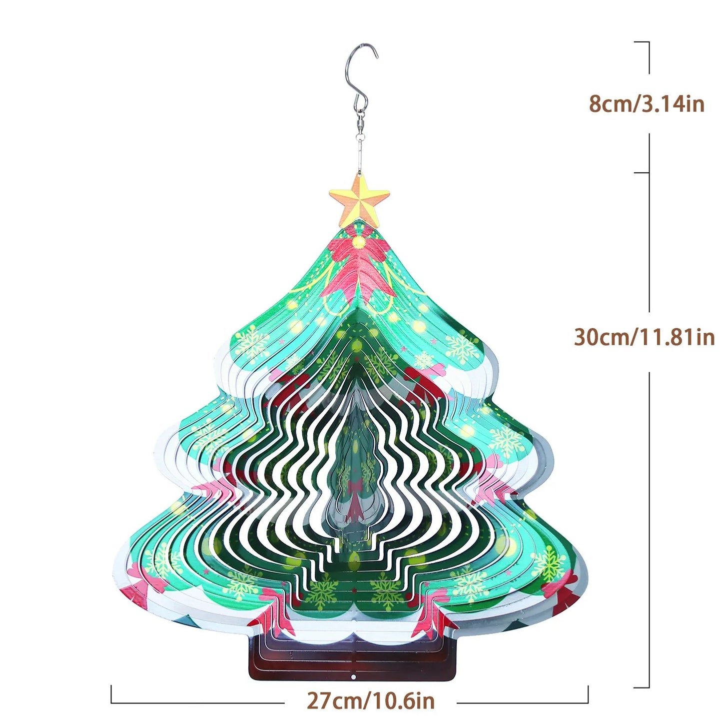 NEW 3D-30cm x 27cm Christmas Tree Shaped Wind Spinner 3D Stainless Steel Metal Wind Chimes Indoor Home Outdoor Garden Courtyard Street Lawn Trees  Christmas Decoration Supplies Garden Decoration Products