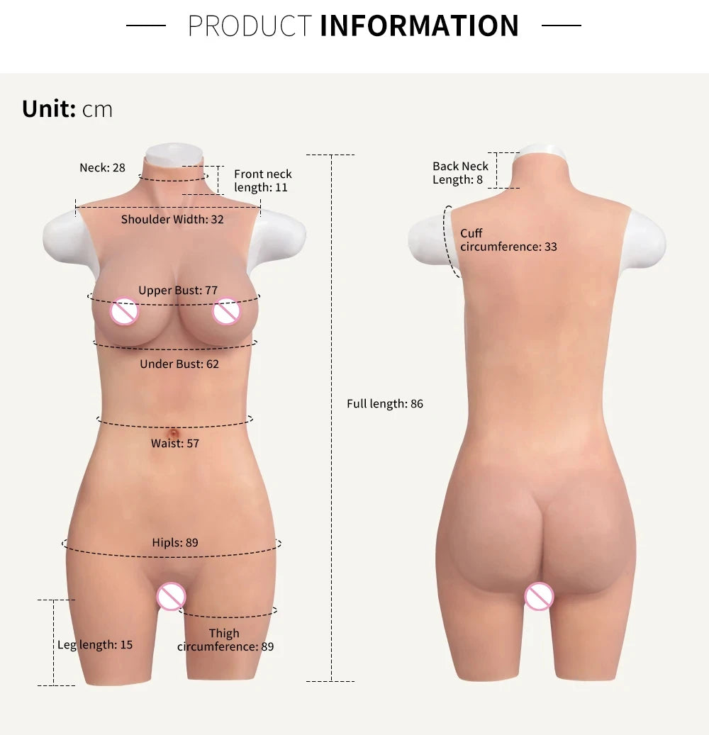 3 Colors Realistic Medical Silicone Gel /Cotton Filling Full Body Suit Silicone Breast Forms Crossdressing Drag Queen Cosplay Silicone Chest Male to Female Vagina