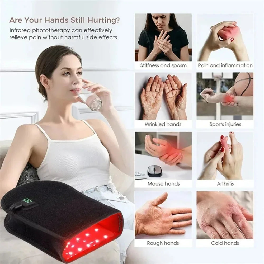 NEW 1-2 PCS Set Red & Infrared Light Therapy Double Side LED Device for Hand Pain Relief Near Infrared Mitten Glove for Arthritis Tendonitis Osteoarthritis Rheumatoid Fingers Bones Wrist Support