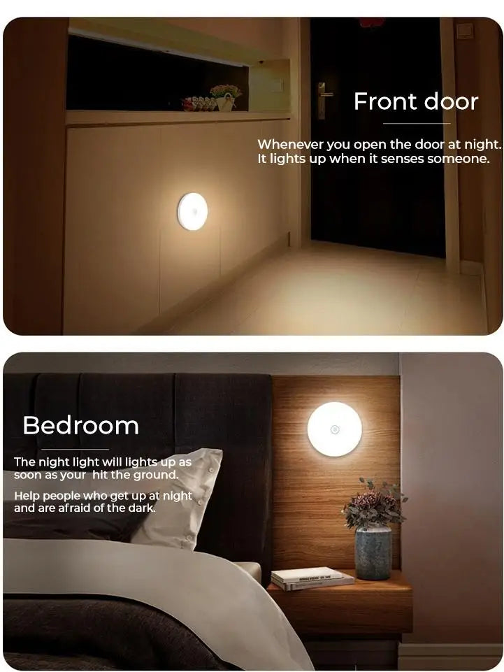 NEW Arrivals 2 PCS Set LED Smart Human Body Motion Sensor Night Lamp Emergency Automatic Lighting USB Charging Wireless Magnetic Suction Use Night Light Home Lighting Accessories