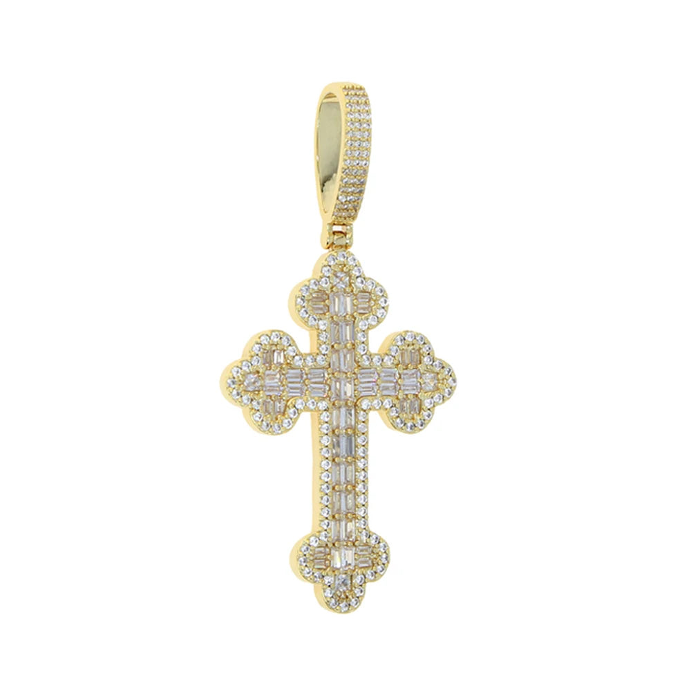 New Iced Out Cross Pendant Necklace For Women Men Bling Prong Setting Cubic Zirconia Cross Charm Luxury Hip Hop Fashion Jewelry Accessories.