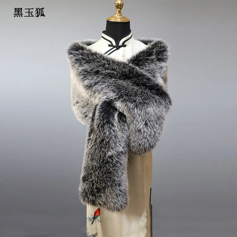 NEW Arrivals 32 Colors 160*22cm Women Luxury Warm Faux Fox Fur Shawl Winter Ladies Plush Scarf Wraps Cloak Coat Wedding Long Cape Scarves Girls Ladies Luxury Fashion Clothing Products