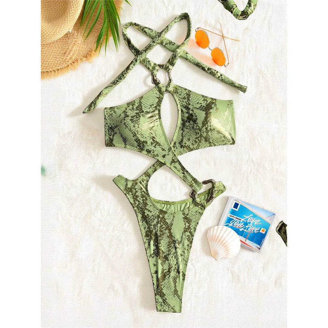 Just Arrived 6 Colors Sexy Bather Bathing Suit Swim Tummy Cut Out Control Leopard Snakeskin Women Swimwear Halter High Cut Leg One Piece Monokini Swimsuit Female K7972