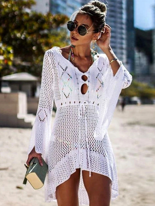 NEW Arrivals 7 Colors Sexy Cover Up Bikini Women Swimsuit Cover-Up Beach Bathing Suit Beach Wear Knitting Swimwear Mesh Beach Dress Tunic Mini Dress