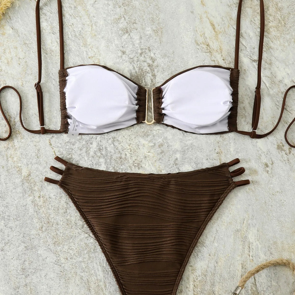 4 Colors Sexy Backless Folded Bikini Pure Color Three-Point Swimsuit Strap Binding Set Women's Adult Swimwear Bathing Set.