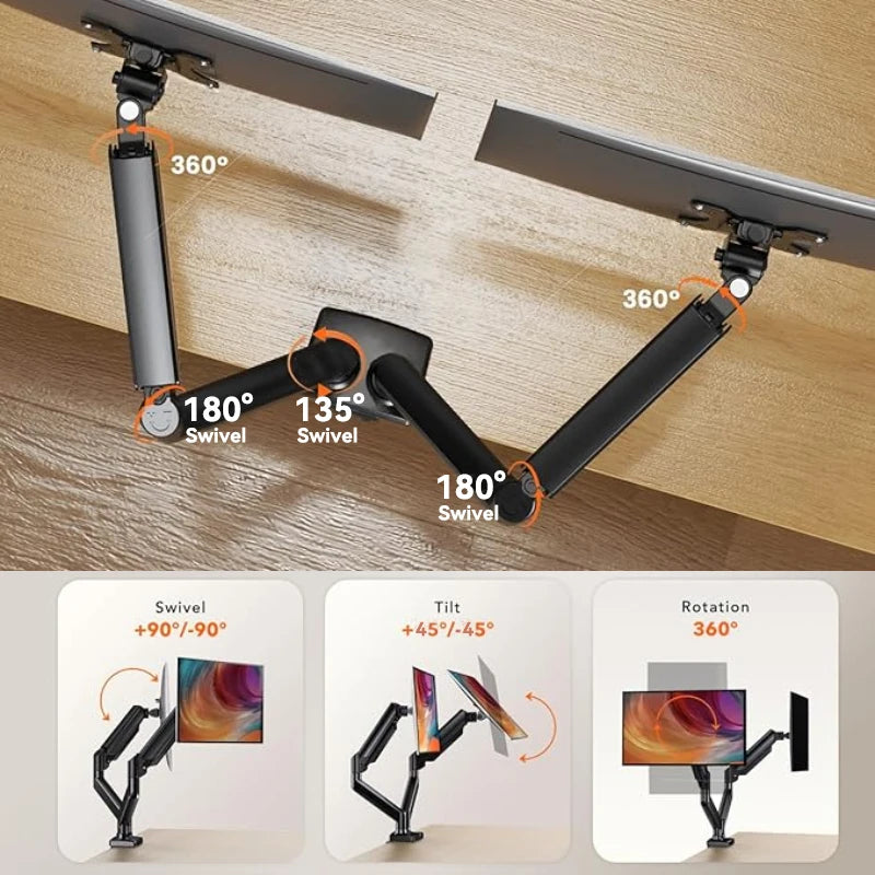Double Arm Dual Monitor Mount Stand Desk Universal Expandable Display Bracket