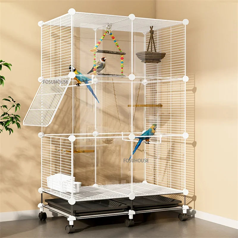 Transparent Parrot Bird Cages Budgie Canary House Portable Large Birdcage with wheels Luxury Breeding Cages Birds Pet Supplies