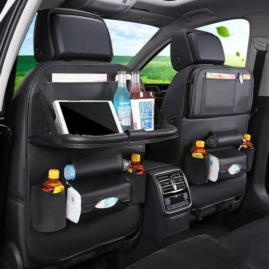 NEW!!!! Car Seat Back Organizer with Foldable Table Tray PU Leather Storage Organizer with Pockets Kick Mats Seat Interior Accessories