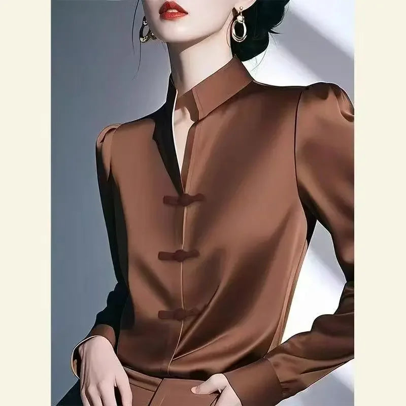 NEW M--3XL Plus Size Spring Autumn Niche Fashionable and Versatile New Style Satin Button-Up Shirt Women Evening Party Formal Events Satin Shirts Ladies Luxury Fashion Clothing Supplies