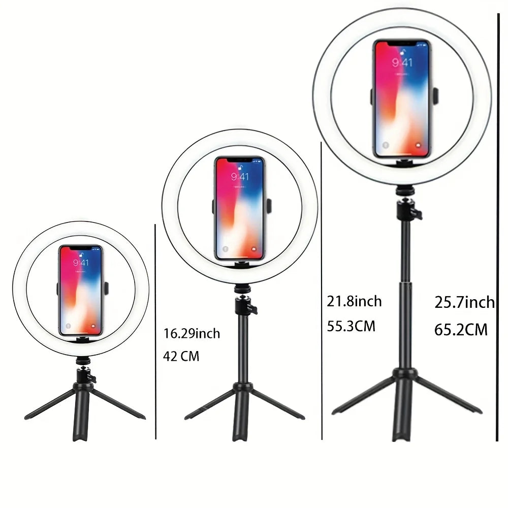 Home Studio Social Media Tools 10" LED Ring Fill Light With Tripod Stand And Phone Holder Dimmable Phone Holder For Video, Photography, Selfie, Vlog, Make-Up