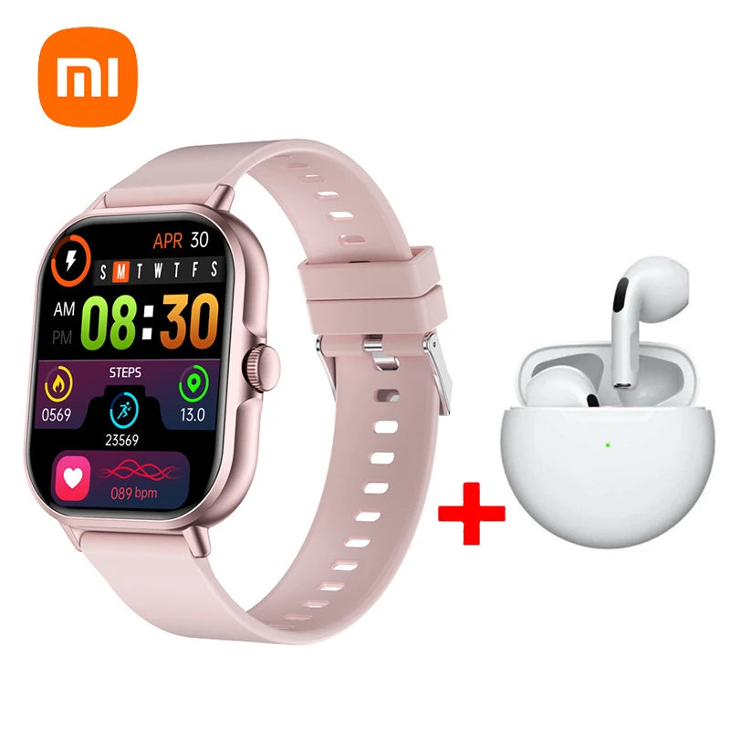 2 PCS Set Xiaomi Women Smart Watch + Earphones Android Gift Bluetooth Call Smartwatch Touch Dial Music Fitness Tracker Sports Watches + Earphone Set