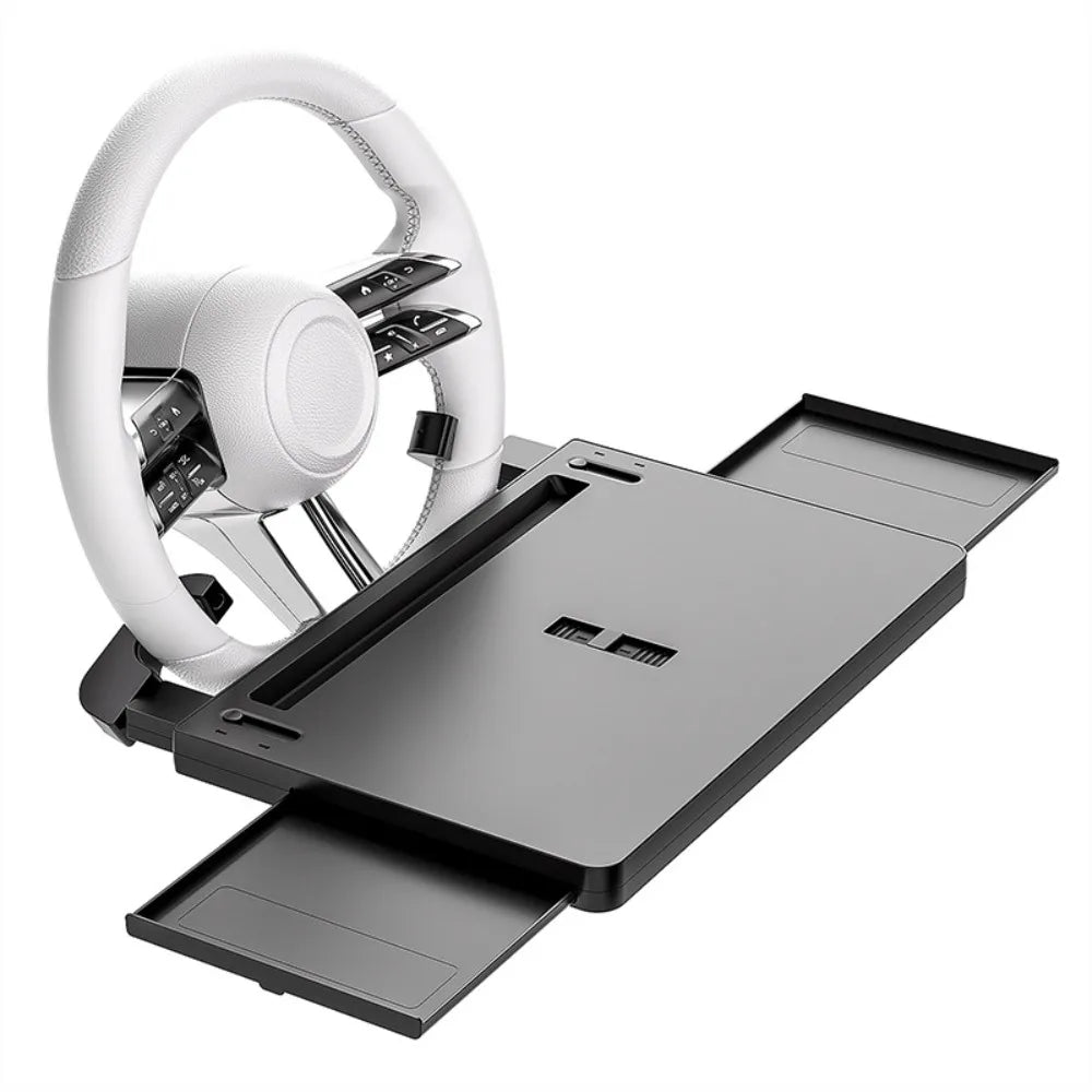 New Car Tray Carbon Fiber Table Food Tray Desk Folding Laptop Desk Auto Steering Wheel Tray Mount Adjustable Water Cup Computer 10kg Weight Bracket Holder Accessories