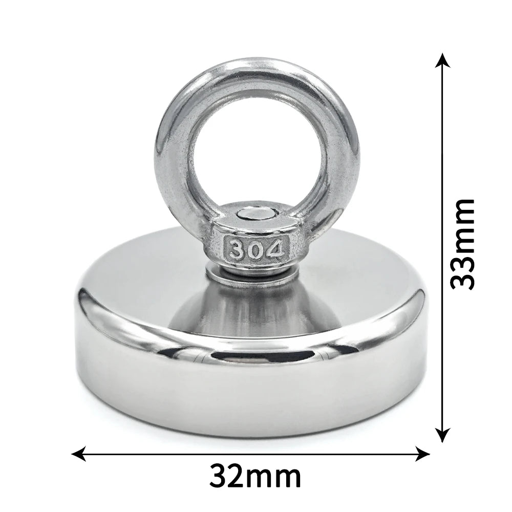 Super Strong Neodymium Fishing Magnet Hooks N52 Heavy Duty Magnet with Countersunk Hole Eyebolt 16-90mm Salvage Searcher Magnets for Lake River Boat Fishing Accessory Sets