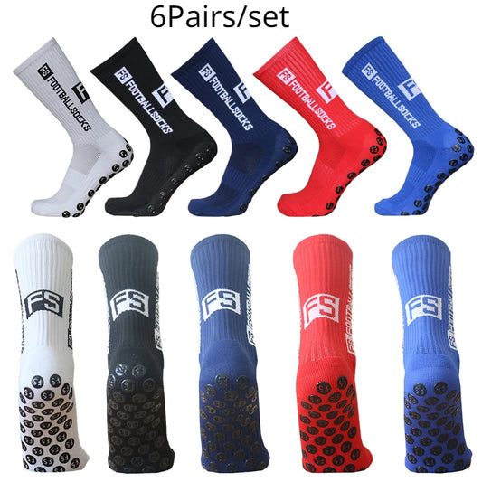 6Pairs/Lot New Anti Slip  Football Socks Mid Calf Non-Slip Soccer Sport Cycling Sports Men s Sock women's