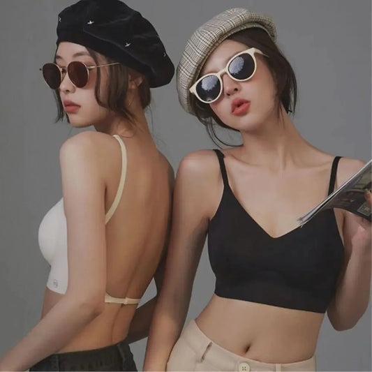 NEW Arrivals 3 Colors Sexy U-Shaped Back Lingerie Female Inner Wear Summer Thin Without Trace Backless Triangle Cup Polymerization Bra Girls Sexy Underwear Supplies
