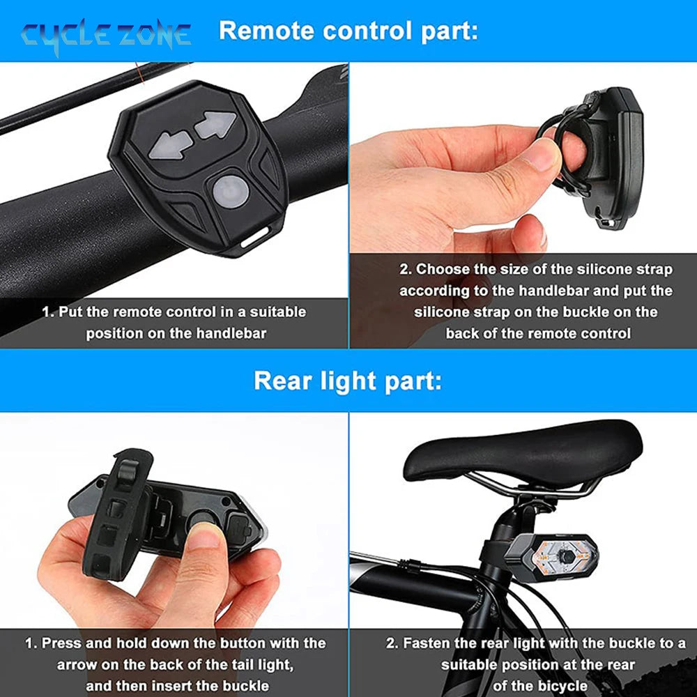 Bicycle Turn Signal Rear Light Remote Bike Lights USB Rechargeable LED Bicycle Lamp Bike Wireless Safety Warning Tail Light