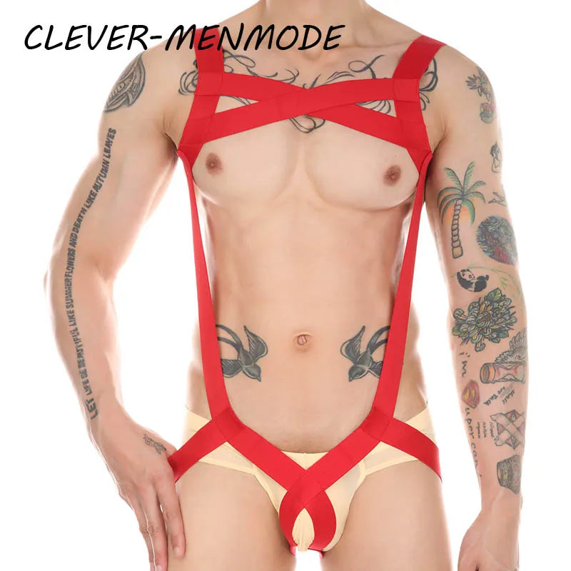 Adult Men's Sexy Adult Penis Hole One-Piece Boob Harness Restraint Clothing Dick Ring Underwear Men BDSM Harness O Hole Bare Body 18+