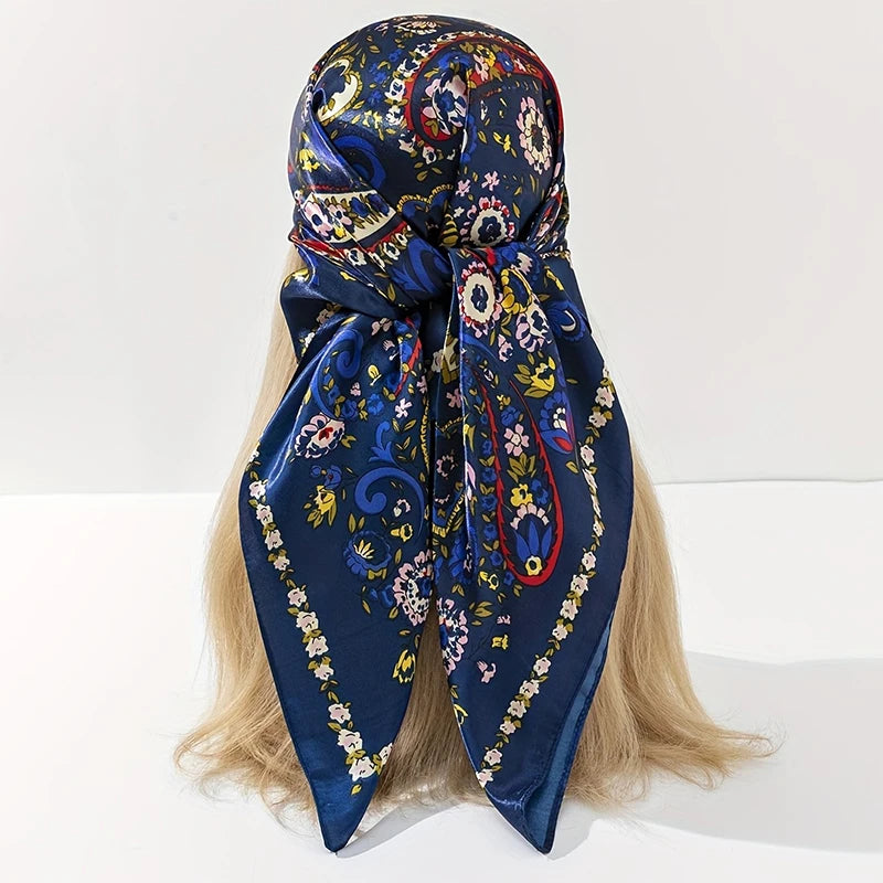 New 90x90cm 18 Colors Silk Shawl Satin Square Scarf For Women Paisley Neckerchief Female New Headband Hair Bands Print Foulard Hijab Wraps Bandana Women Apparel Accessories