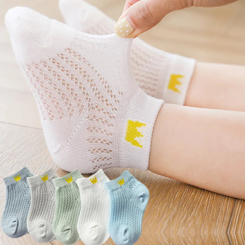 5 Pairs Set 0-12Y Summer Cotton Newborn Kids Socks Cute Cartoon Thin Mesh Baby Short Socks Dinosaur Bear Children Socks for Boys Girls Apparel Accessories
