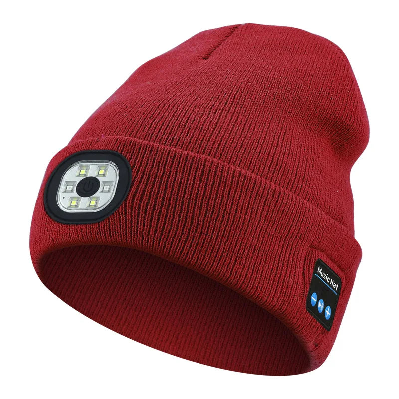 NEW Arrivals 4 Colors Handsfree Warm Beanie Bluetooth 5.0 LED Hat Wireless Stereo Headset Music Player With MIC Support Dimming Rechargeable Battery Sports Accessories