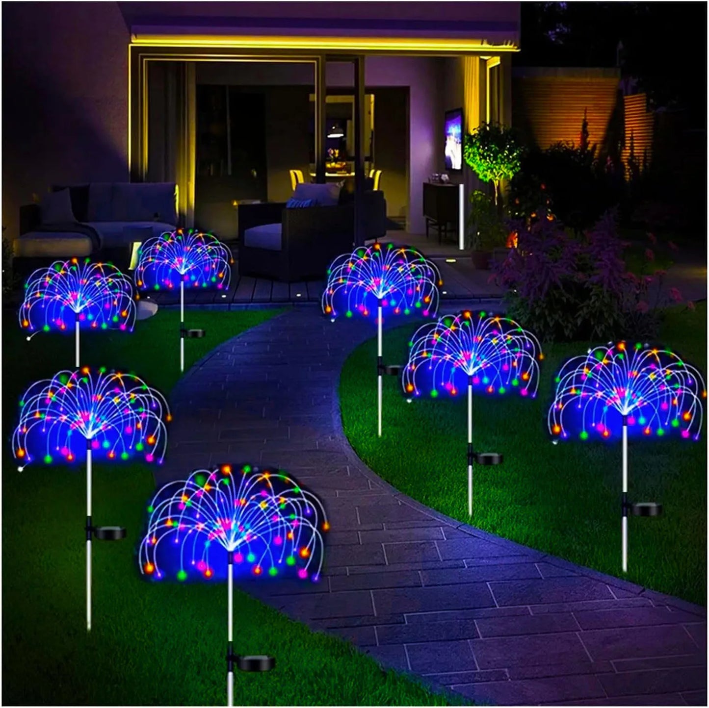 NEW 4PCS Set 200LED LED Solar Fireworks Lights Outdoor Grass Globe Dandelion Lamp for Garden Lawn Landscape Lamp Holiday Light