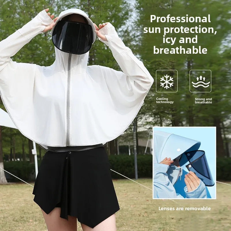 1/2/4 PCS Ice Silk Set 5 Colors Women's UV Protection Cape Hoodie Ice Silk Breathable Sun Shirt Spring Summer Loose Fit Jacket for Outdoor Hiking Sun Protection