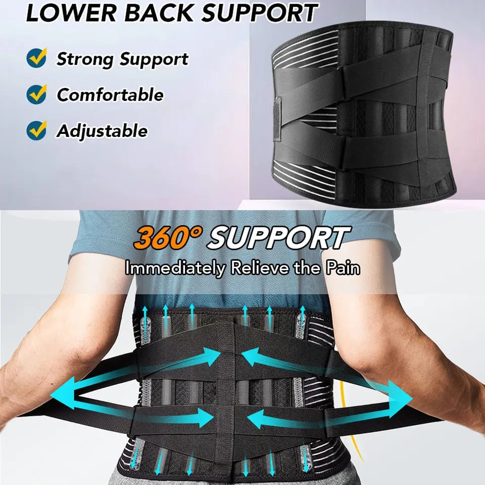 Lower Back Brace with 6 Stays Anti-skid Orthopedic Lumbar Support Breathable Waist Support Belt for Gym Pain Relief