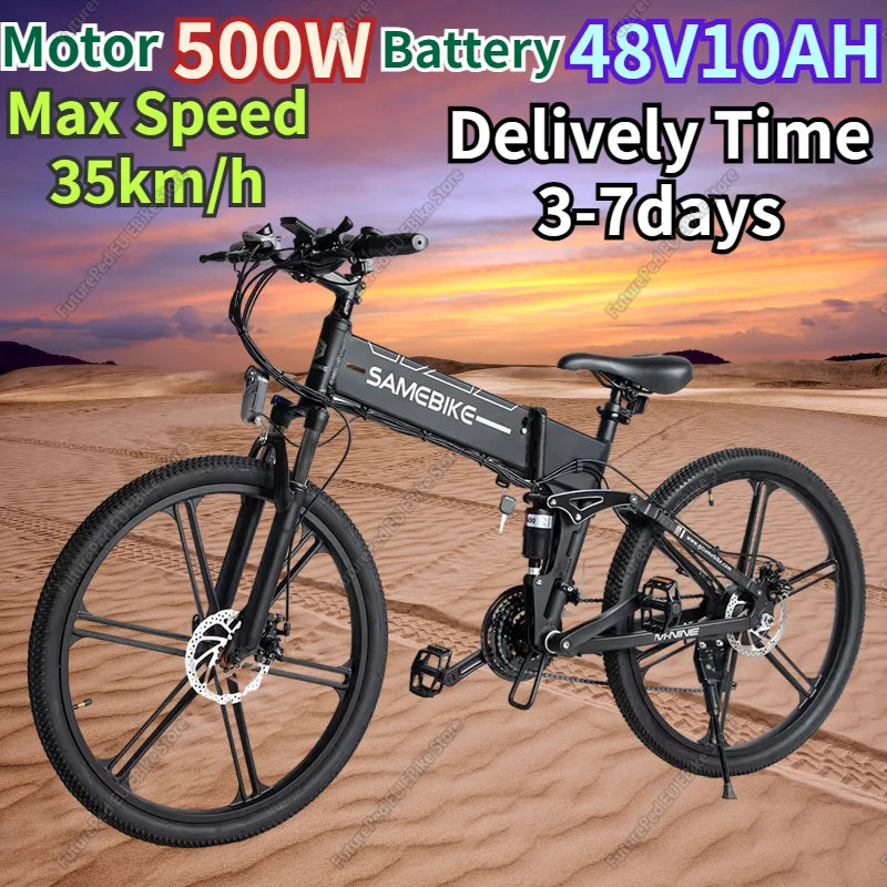 Folding Electric Bicycle 500W Powerful Motor 48V10AH Lithium Battery Snow Electric Bike 26-inch Tire Aluminum Alloy Frame E Bike