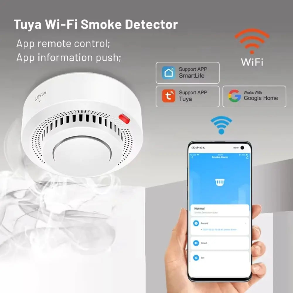 TUYA Zigbee Smart Smoke Wi-Fi Detector with APP Alert Smart Life APP Control Smoke Sensor 85dB Sound Security System Fire Protection Home Office Hotels Business Shops Security Supplies