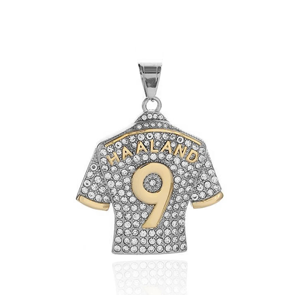Fashion Football Jersey Messi Cristiano Ronaldo Neymar Mbappé Harland Rhinestone Necklaces + 60cm Gold Chain Men Stainless Steel Soccer Fans Hip Hop Jewelry Accessories