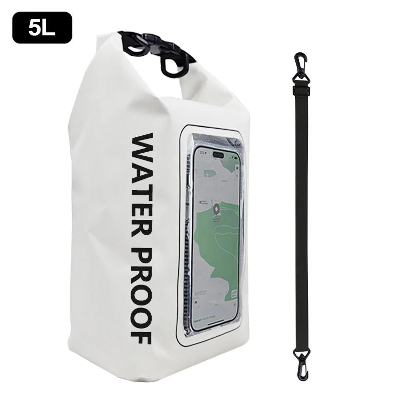 5L Large Capacity Dry Bag Swimming Pack Touch Screen Outdoor Waterproof Kayak Storage Bag Trekking Drifting Rafting Surfing Boating Backpack