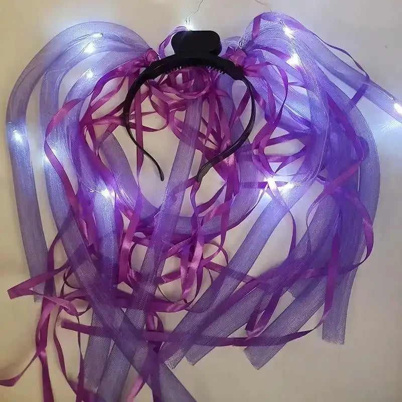 2 PCS Set Headbands + Glasses Rave Party  Luminous Flashing Noodles Headband Light Up Braid Headband Girl Women Bar Club Night Show Headwear Supplies
